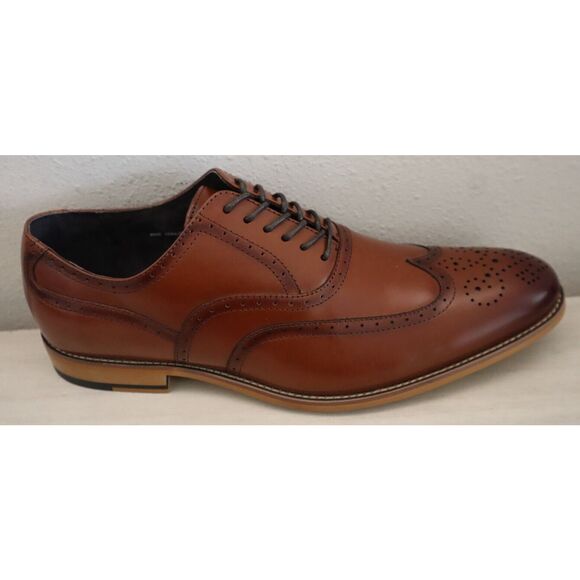 Stacy Adams Men's Sz 12M Cognac Leather Dunbar Wingtip Oxford Dress Shoes - Picture 8 of 10